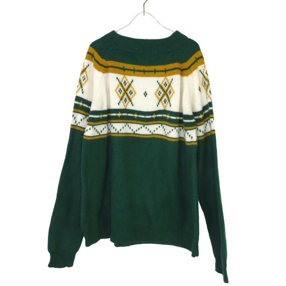 Vintage Sweater Retro Wool Green & Yellow Sweater Preppy Large - Picture 2 of 4